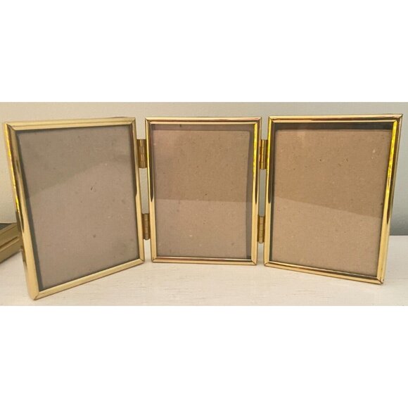 Vintage Solid Brass Hinged Picture Frames Lot of 2 – Triple 5x3.5" & Double 5x7" - Picture 4 of 5